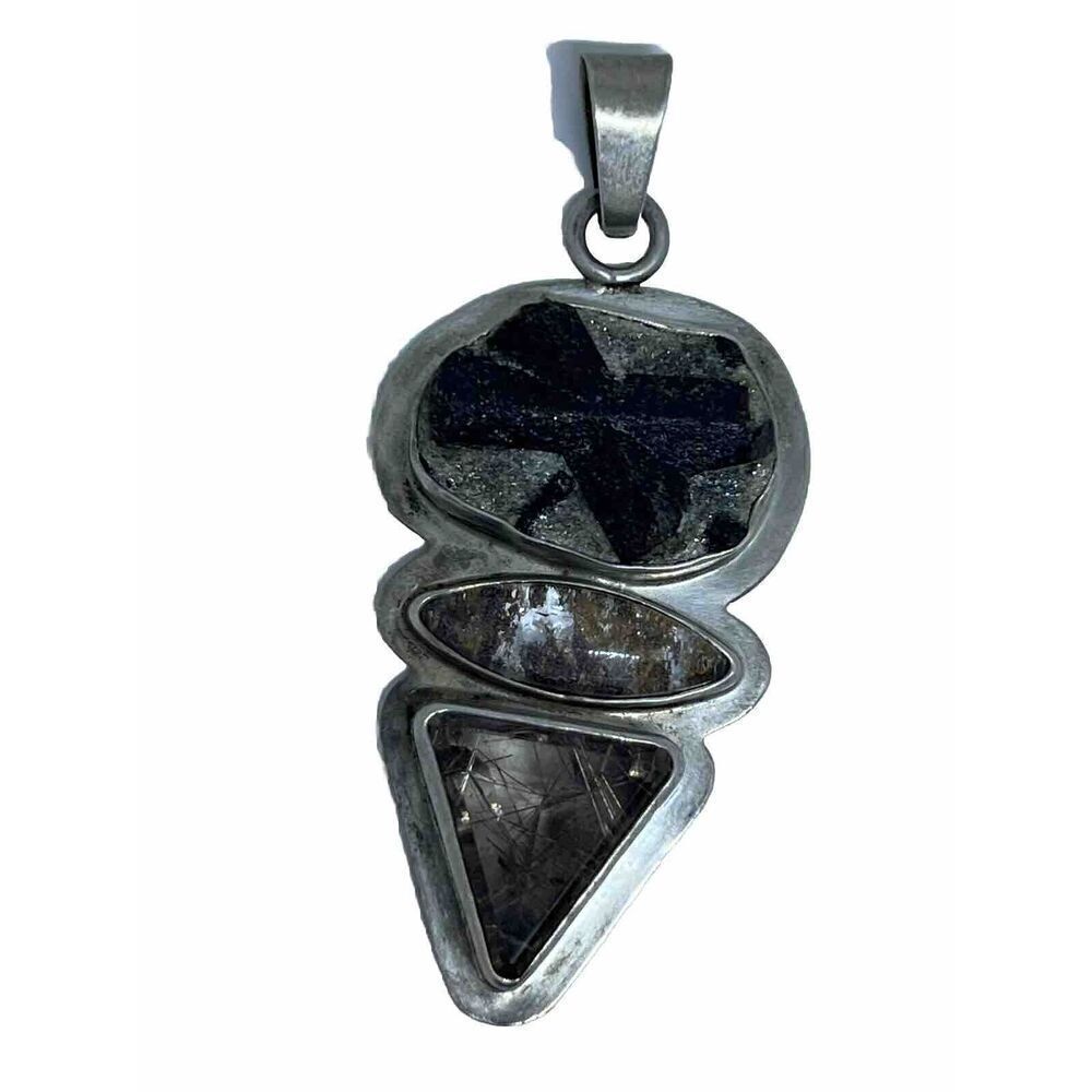 Staurolite Matrix Purple Garden Quartz Rutilated Quartz Silver Pendant with Bale